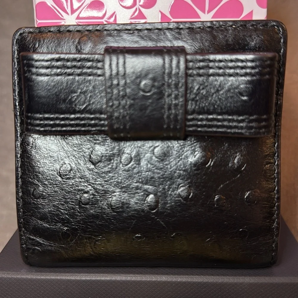 KATE SPADE Black Serenade Valencia Road Bow Small Ostrich Embossed Wallet/ EUC